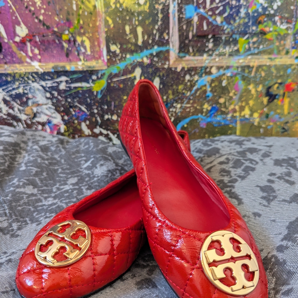 Tory Burch Red Quilted Ballet Flats